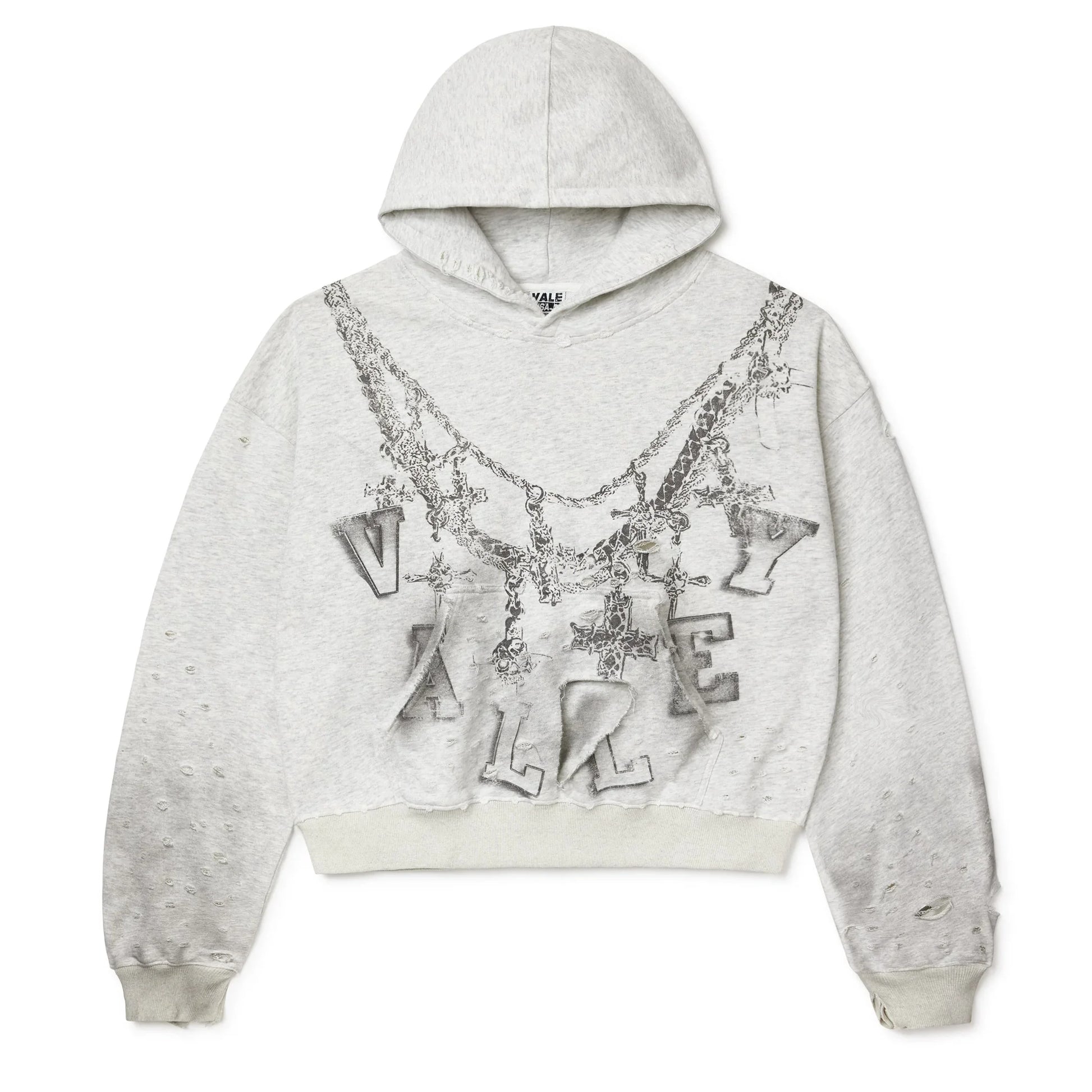 Distressed Chain Hoodie Heather Grey